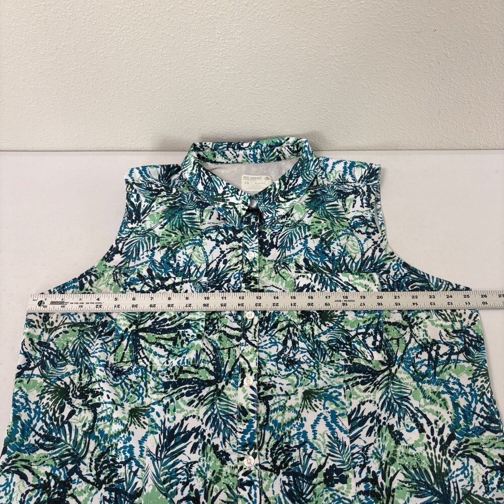Reel Legends Mariner Sleeveless Top 2X Blue Green Floral Button Up Fishing - Picture 5 of 7